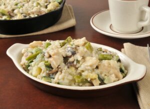 Hähnchenrisotto mit Bohnen und Pilzen
