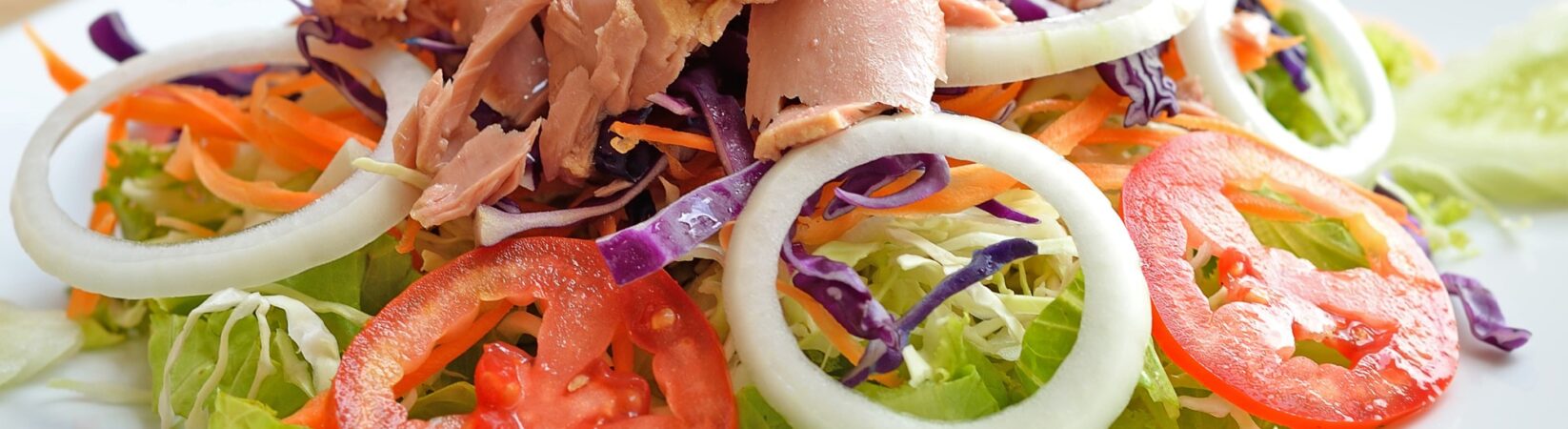 Thunfischsalat mit Tomaten, Zwiebel und Salat Thunfischsalat mit Tomaten, Zwiebel und Salat